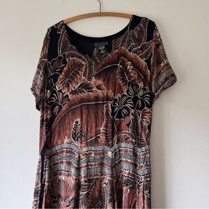 Vintage Y2K boho botanical brown black maxi dress size L